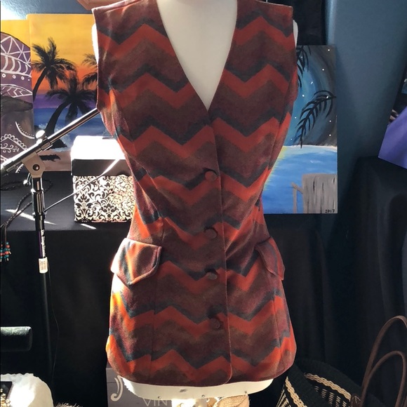 H Bar C California Ranch Wear Tops - Vintage 1950’s orange and grey chevron vest